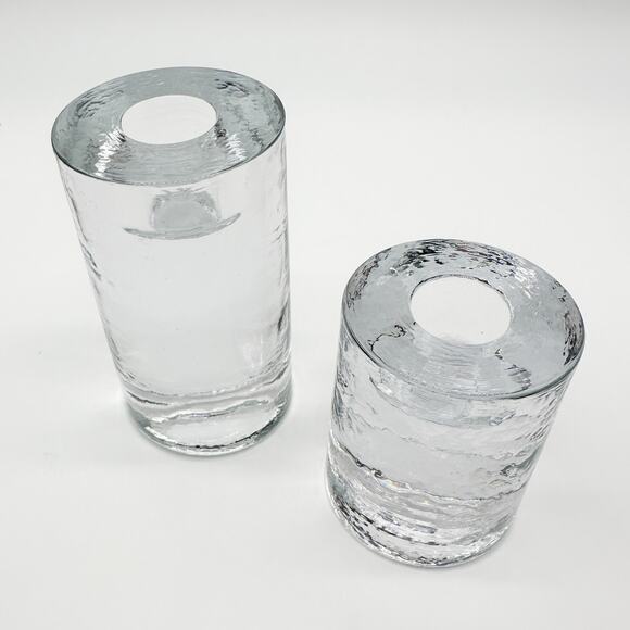 Recycled Glass Taper Candle Holders Made in Thailand Ice Glass Round Cylinder x2 - Picture 12 of 13